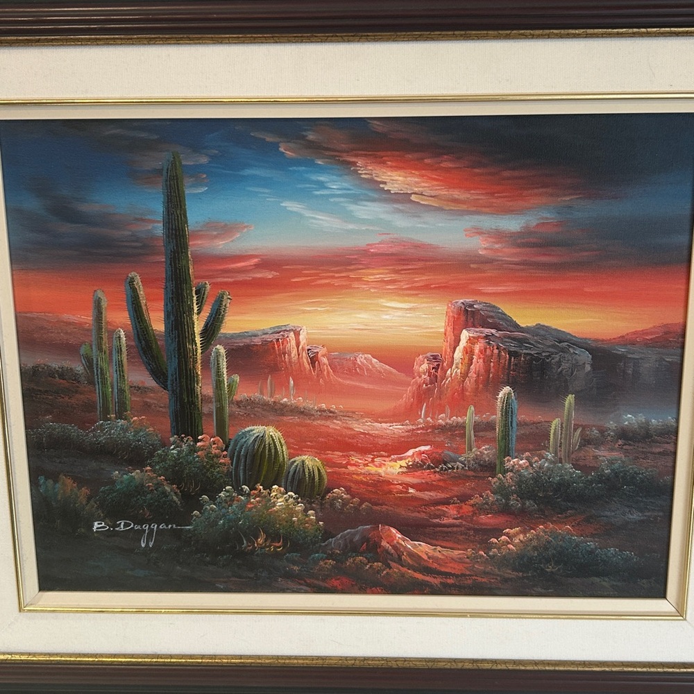 Vintage Bernard Duggan Desert Sunset Framed Oil Painting Early Works 1970’s - Picture 4 of 16